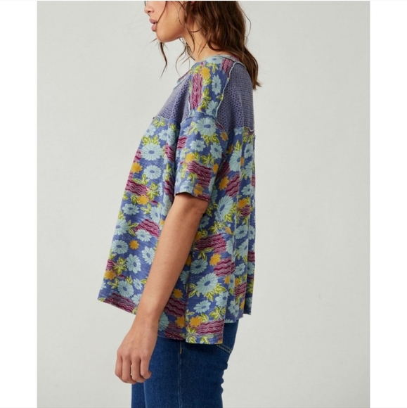 NWT FP We The Free Beach Dreamin Tee In Color Blue Combo - Picture 5 of 6